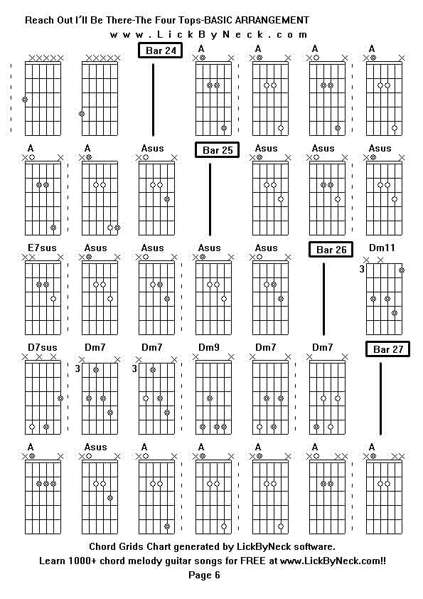 Chord Grids Chart of chord melody fingerstyle guitar song-Reach Out I'll Be There-The Four Tops-BASIC ARRANGEMENT,generated by LickByNeck software.